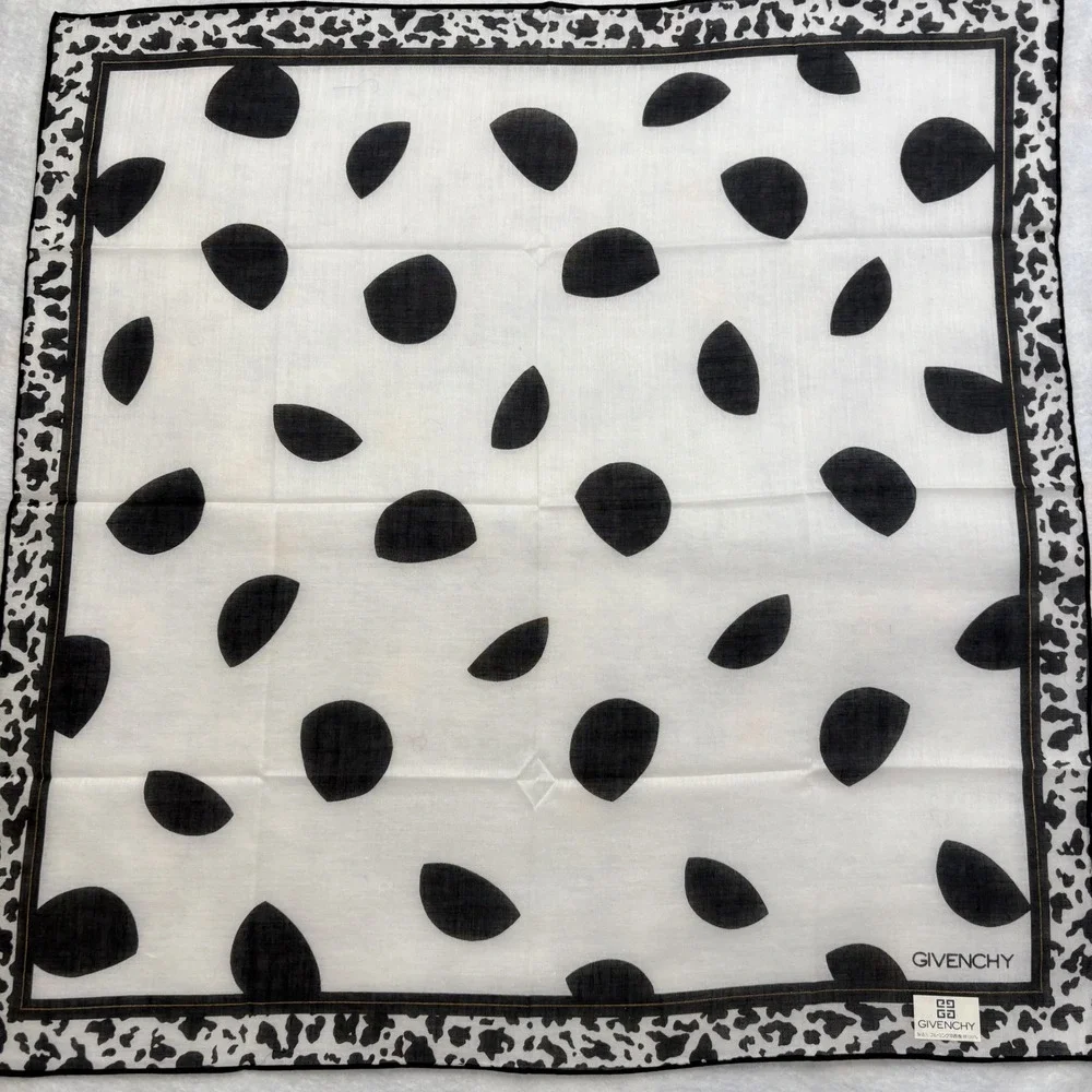 GIVENCHY Scarf Handkerchief Abstract Geometric Cotton White Black Accessory 18